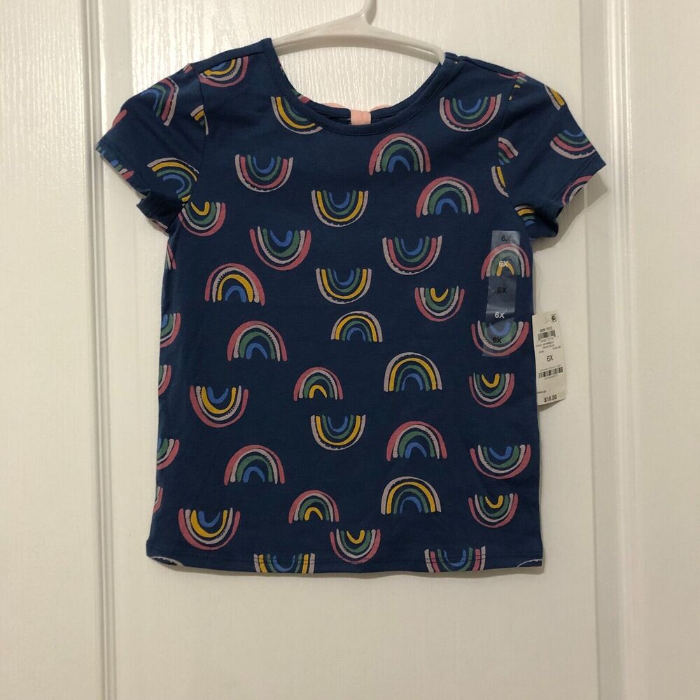 Epic Threads Girls Tropic Blue Rainbow Print Bow Back T-Shirt Size 6X NWT